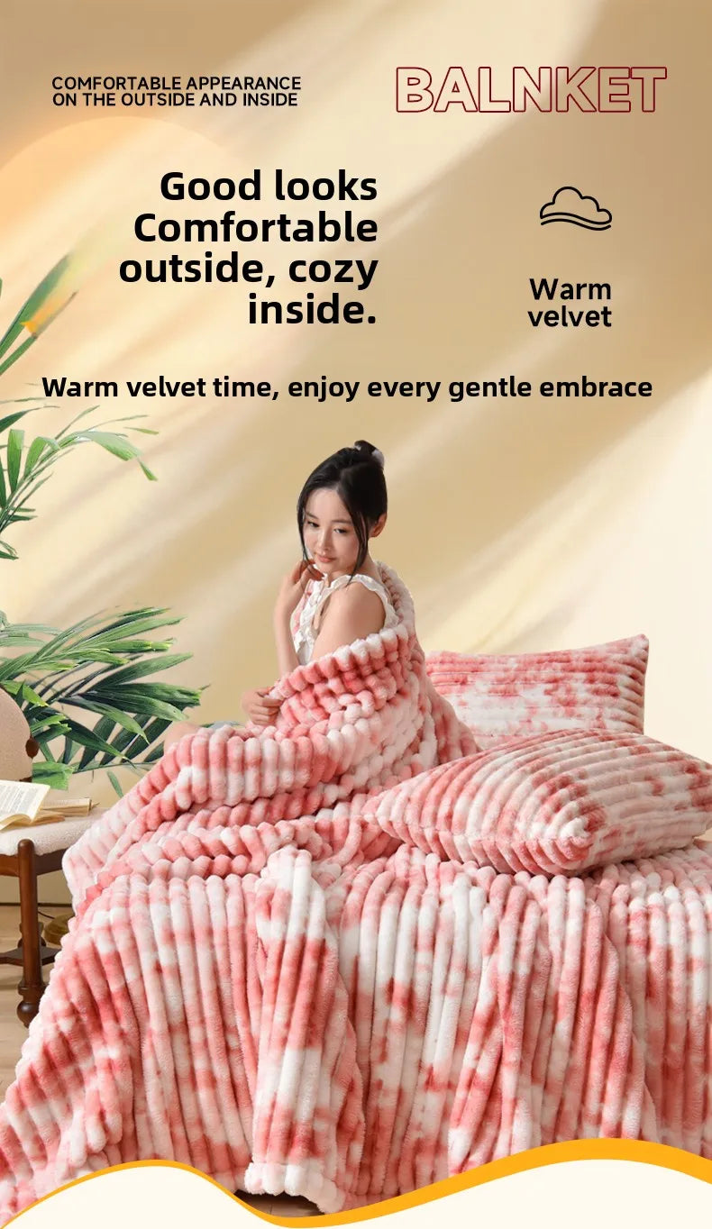 Flannel Blanket Queen Size Spring Autumn Warm Blankets for Bedgradient Color Soft Plush Sofa Throw Blanket