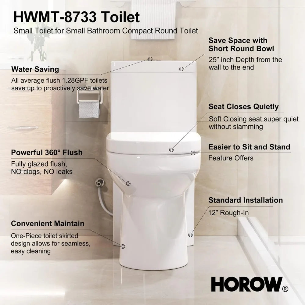 Compact One-Piece Toilet with Dual Flush System for Modern Bathrooms: Powerful, Quiet, and Space-Saving 12 Rough-In Design