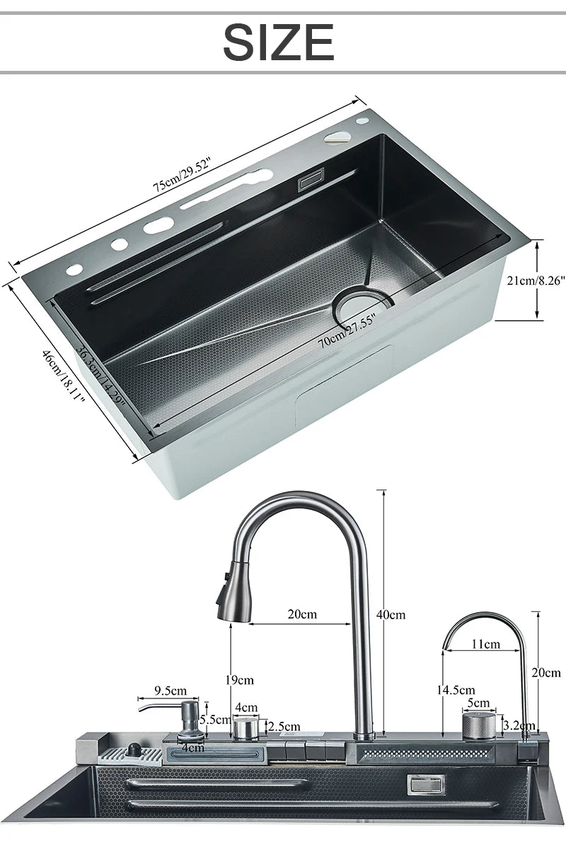 Rozin 304 Stainless Steel Kitchen Sink With Waterfall Faucet