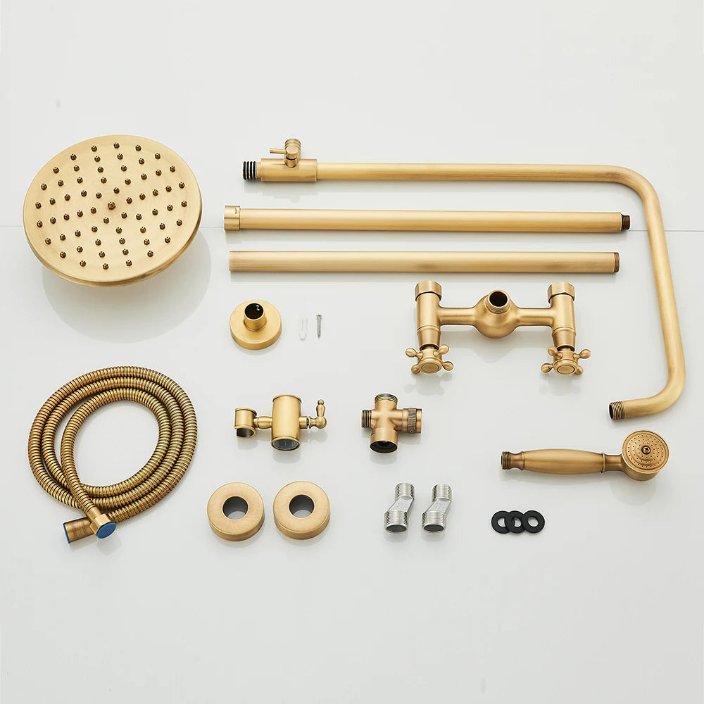 Quyanre Wall Mount Shower Faucets Set With Dual Knobs Handheld