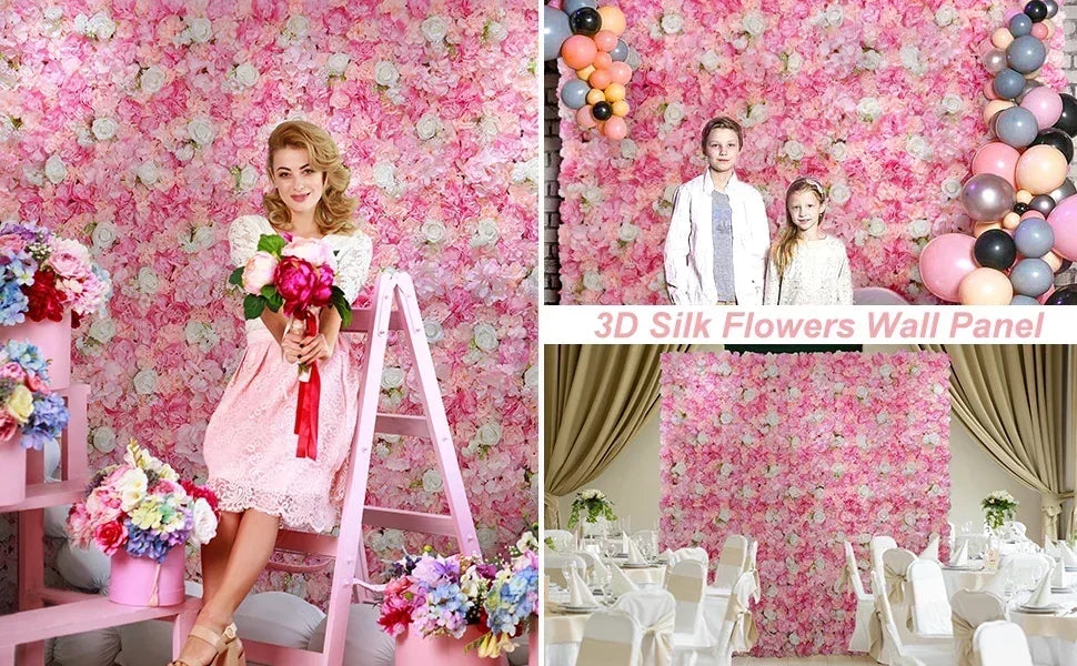 RUEESEECN 12Pcs Artificial Roses Wall Panel 3D Backdrop