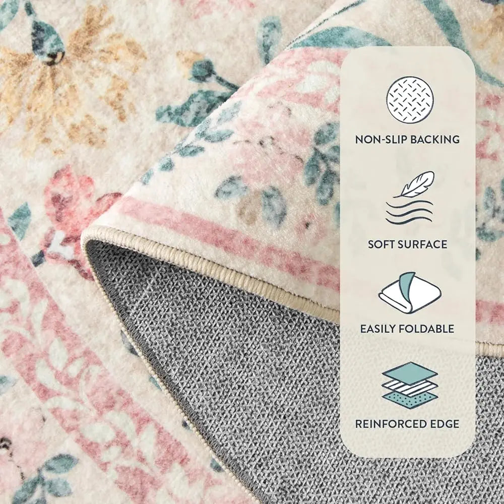 DIXSG Boho Washable Round Rug For Bedroom And Nursery Cotton