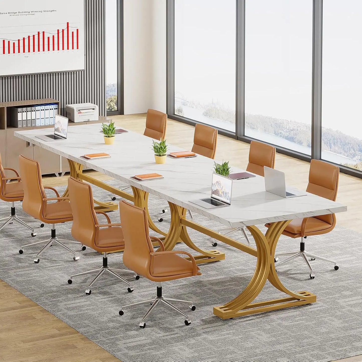 10.5FT Conference Table, Modern Meeting Table for 8-10 People, Rectangle Seminar Boardroom Table for Office, Customized