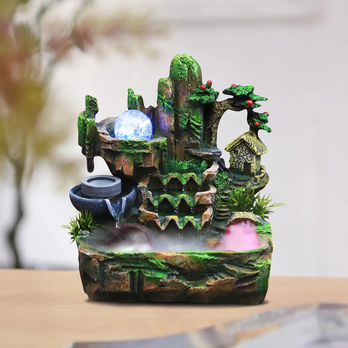 Feng Shui Desktop Water Fountain With Color Changing LED Lights