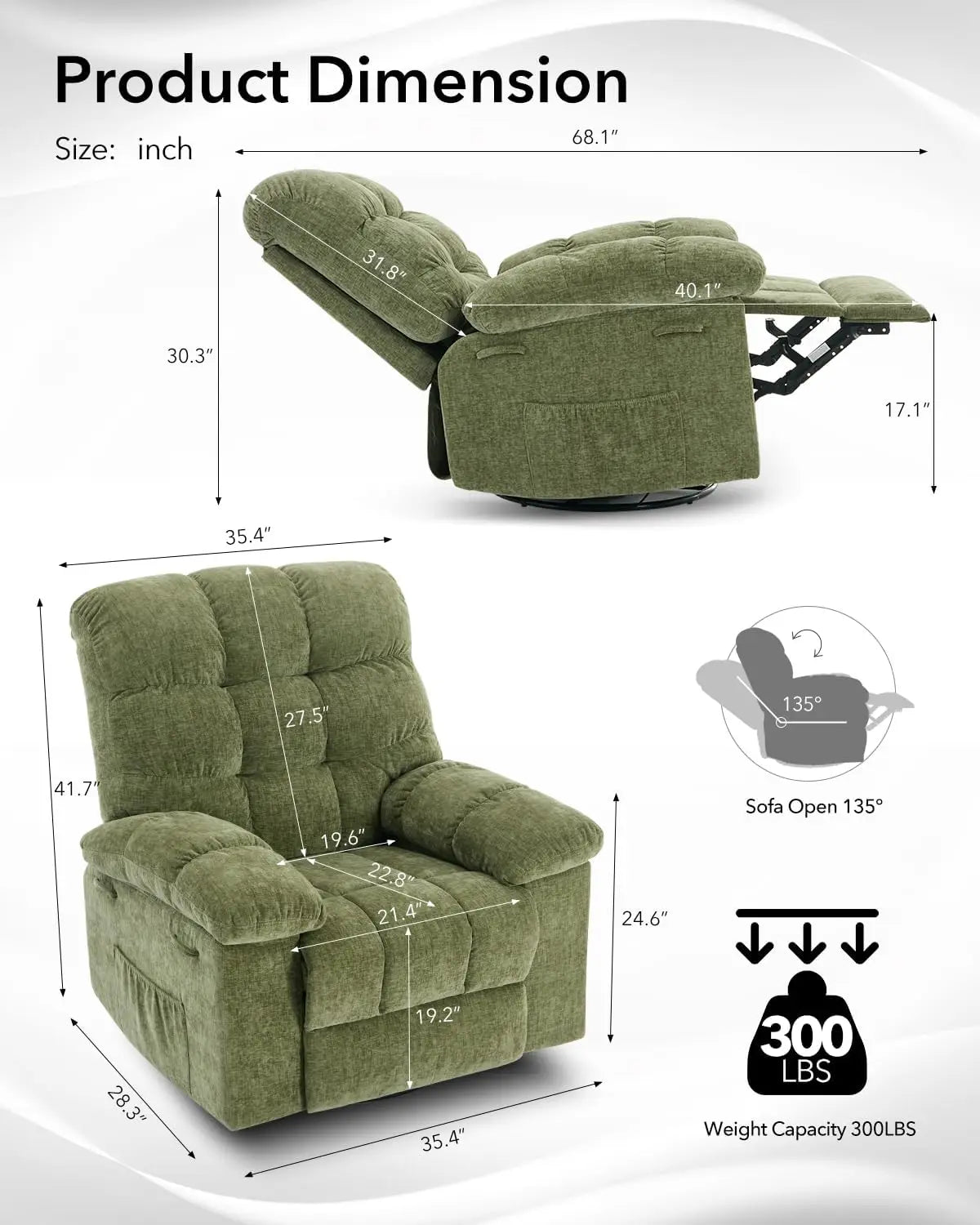HiMISS Rocker Recliner Chair for Adults Overstuffed Manual Glider Sofa