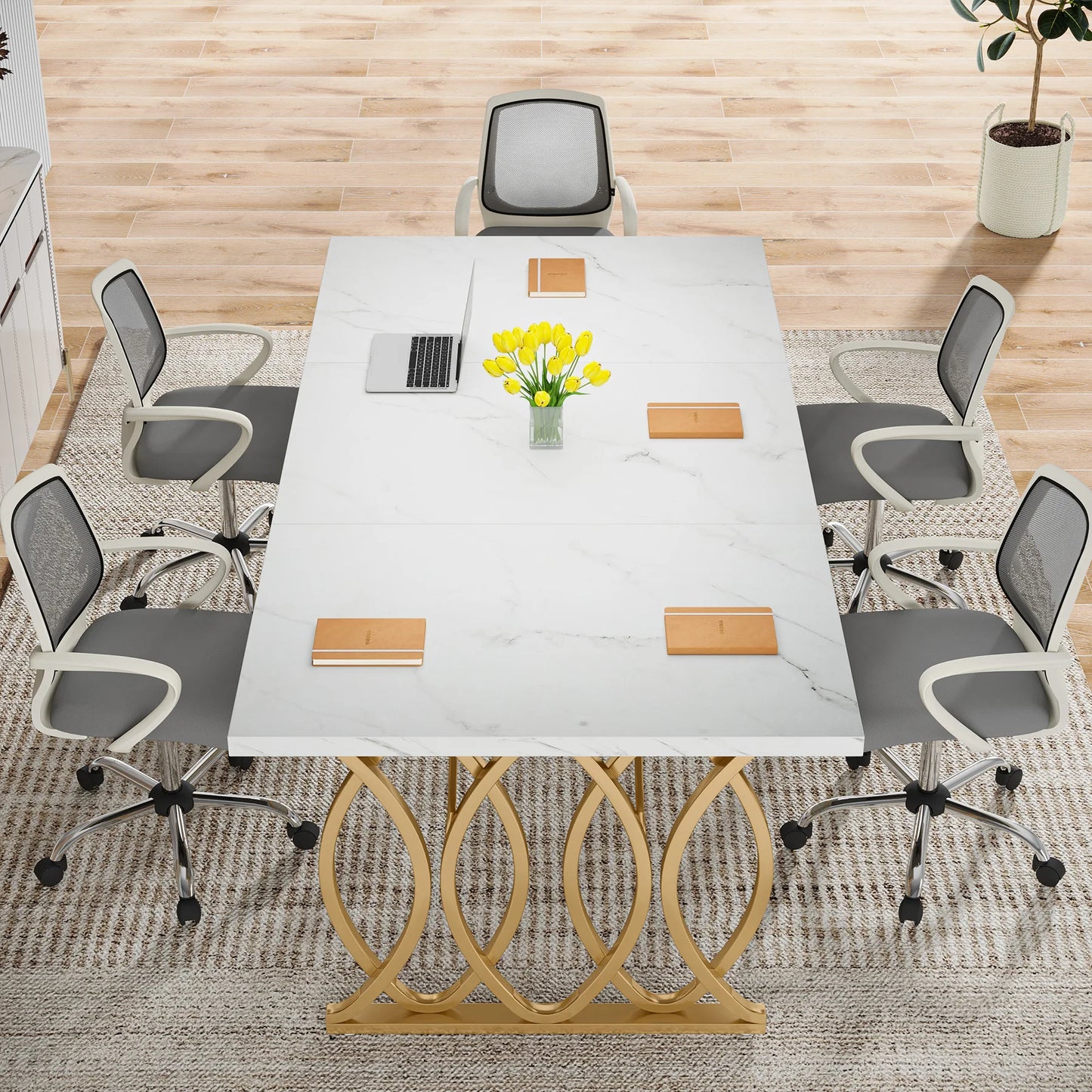 Tribesigns Modern Executive Wooden Office Desk With Gold Metal Legs