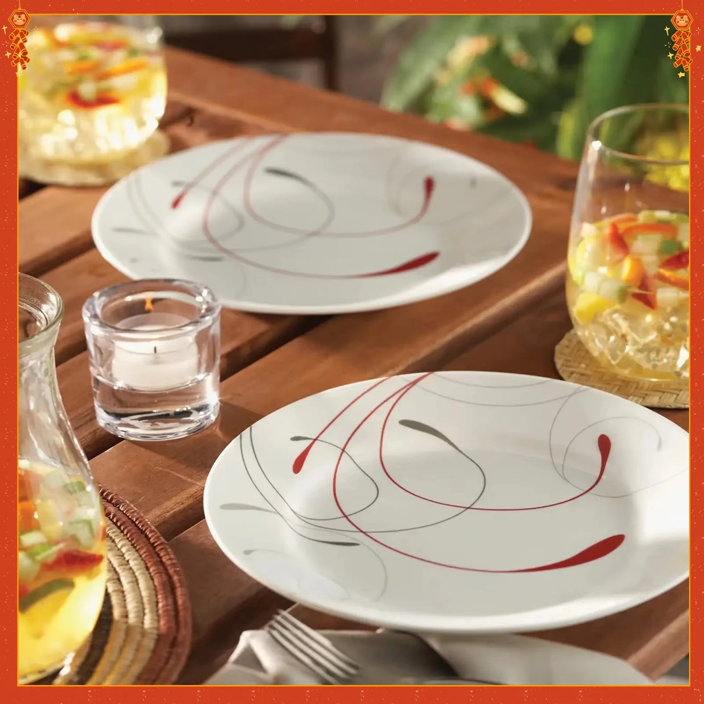 Classic Dinnerware Set 12-Piece Ceramic Plates Bowls Dishwasher Safe
