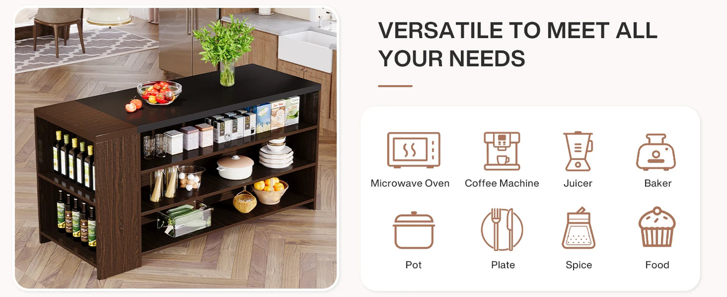 Tribesigns Farmhouse Kitchen Island with Storage and 5-Tier Shelves