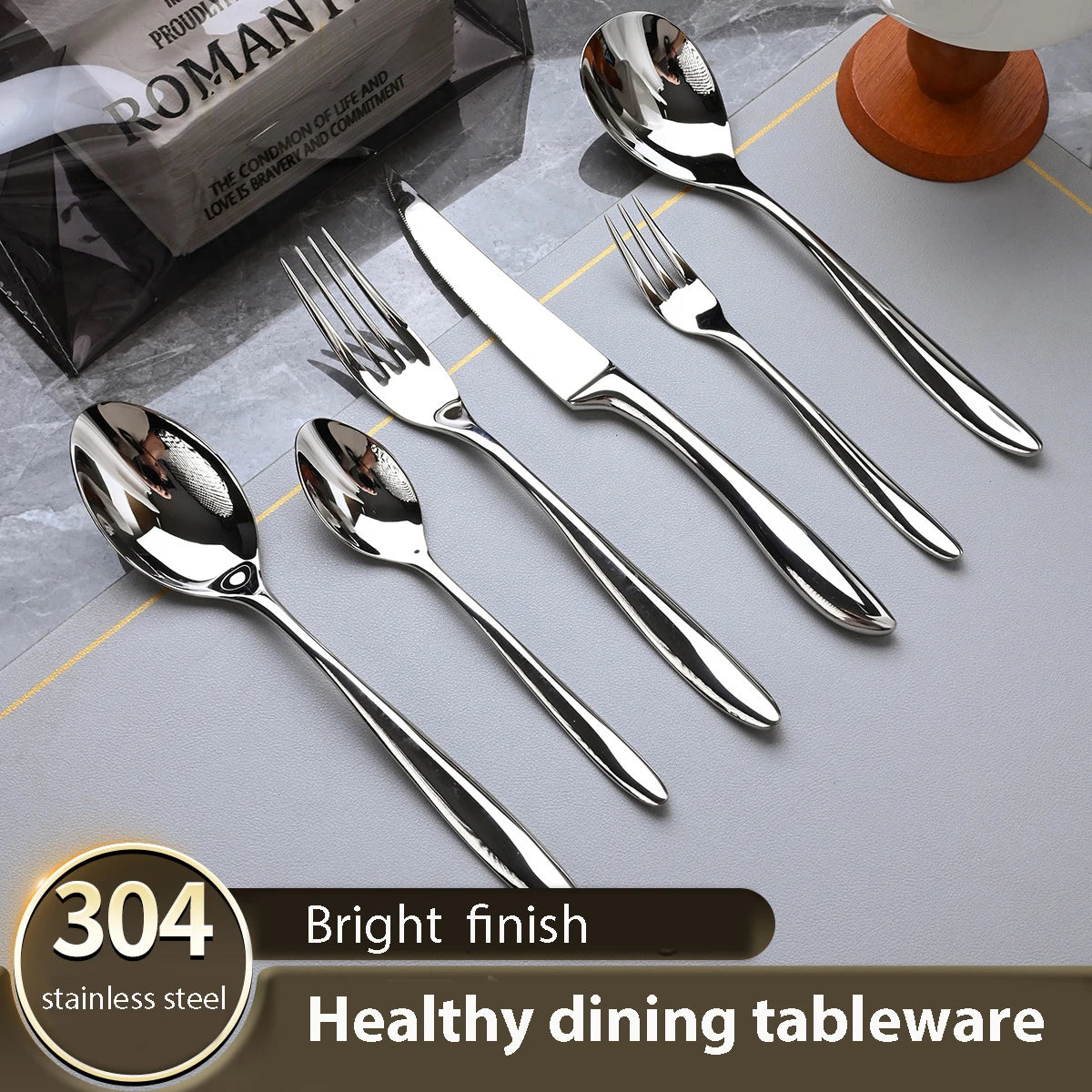 6pcs 304 Stainless Steel Flatware Set, Premium Heavy Duty Food Grade Cutlery Tableware for Home (6-Piece Dinnerware Silverware)