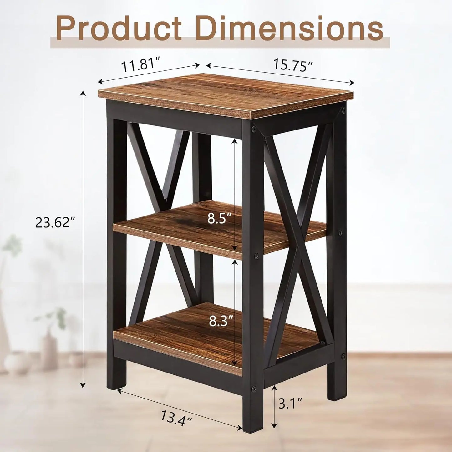 Rustic End Table Set With X Design And Tier Storage