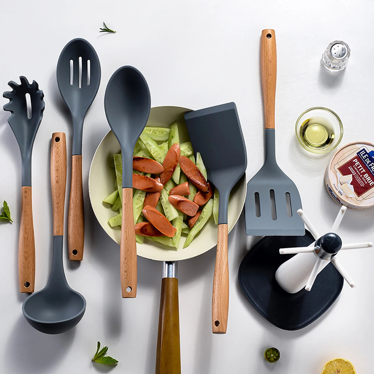 HELOTIC Silicone Kitchenware Set Six Or Seven Pieces Nonstick Spatulas