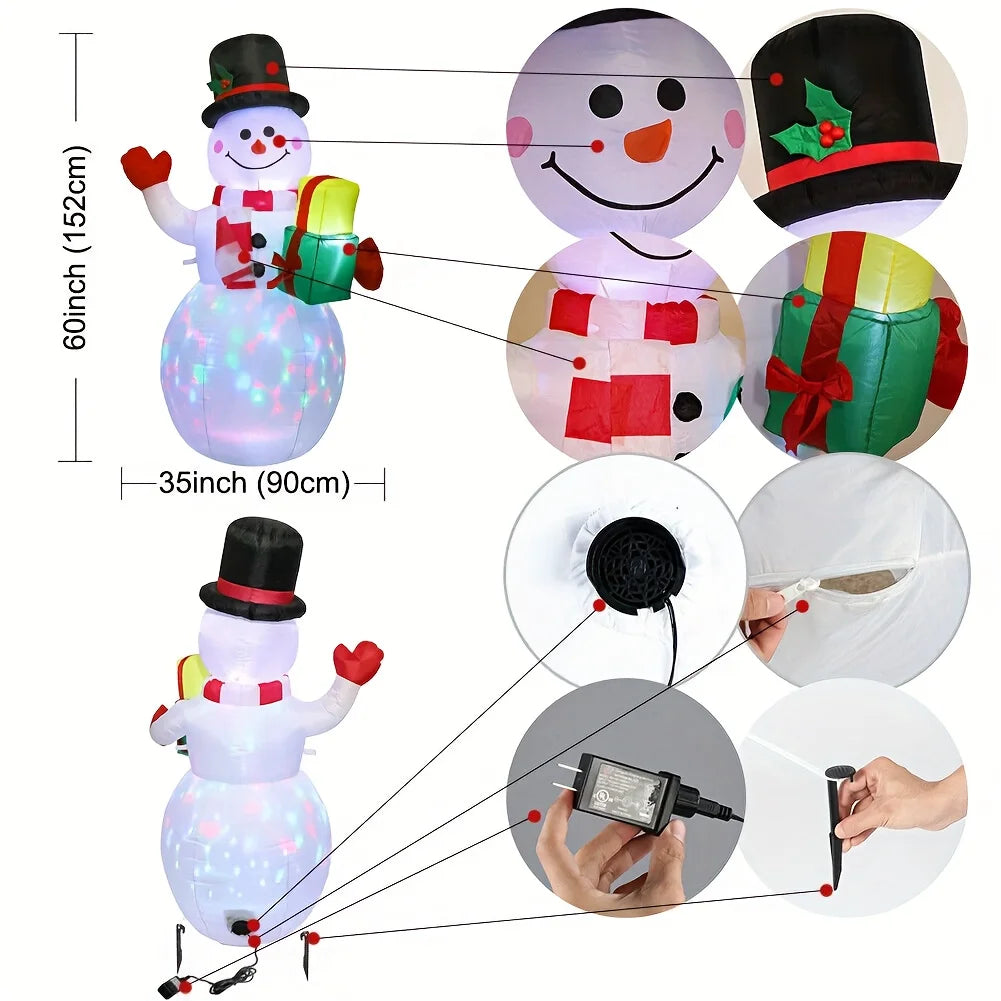 Inflatable Christmas Snowman with Built-in LED Lights for Outdoor Decorations