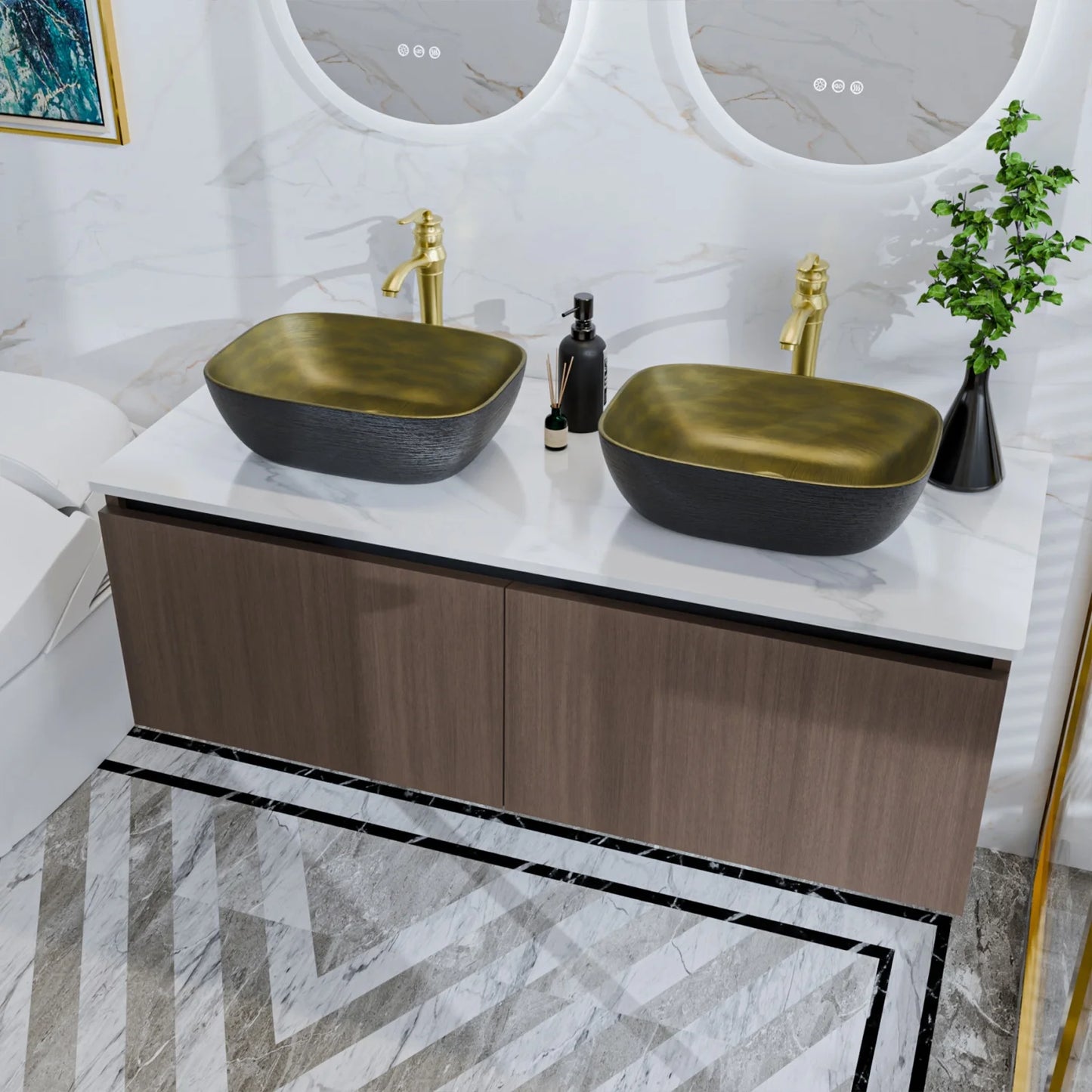 Modern Floating Bathroom Vanity Sink Combo With Ceramic Basin And Stone Top