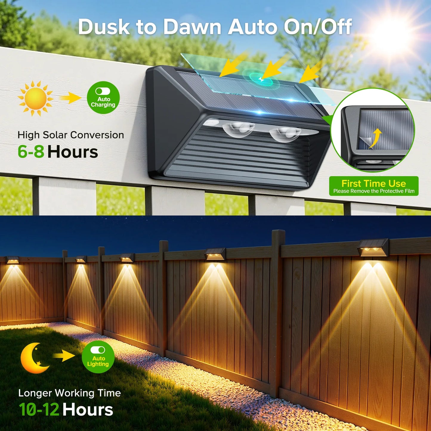 4/8/12-Pack Solar Fence/Step Lights, Cool/Warm White LED,  for Walls/Stairs/Yards/Pools