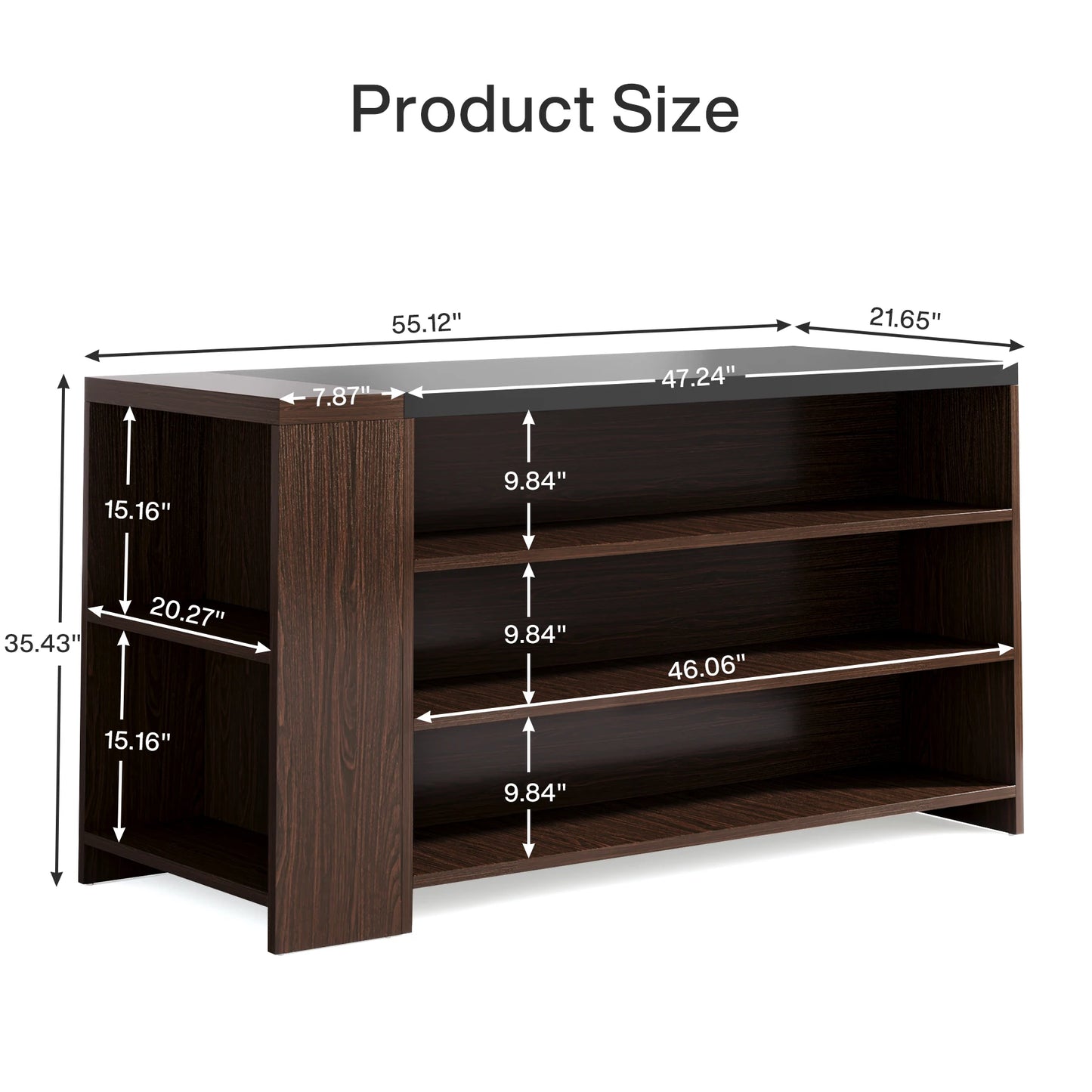 Tribesigns Farmhouse Kitchen Island with Storage and 5-Tier Shelves