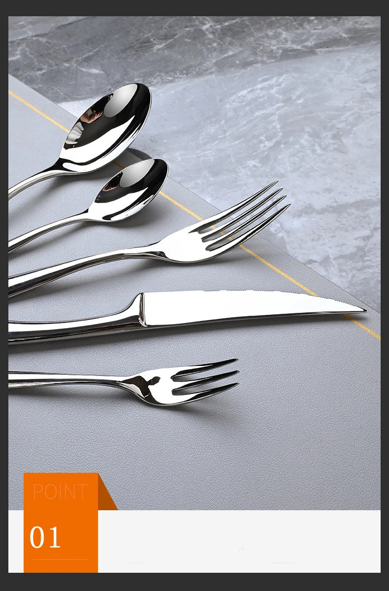 6pcs 304 Stainless Steel Flatware Set, Premium Heavy Duty Food Grade Cutlery Tableware for Home (6-Piece Dinnerware Silverware)