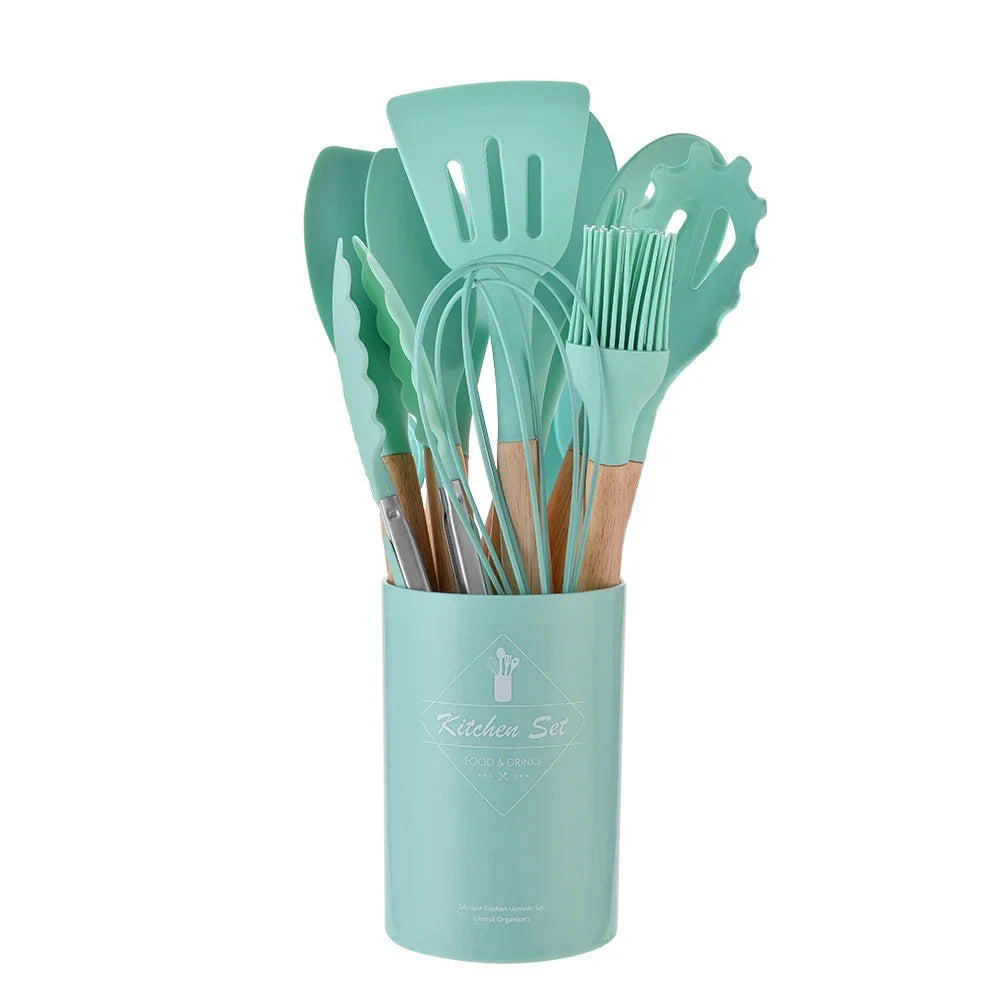 AJOYOUS Silicone Kitchen Utensil Set 12 Pieces Nonstick Cookware Tools