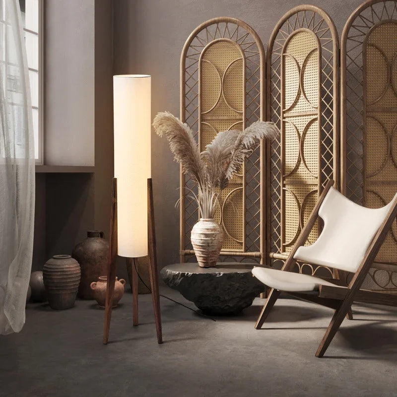 Japanese Retro Wabi-Sabi Solid Wood Floor Lamp for Living Room