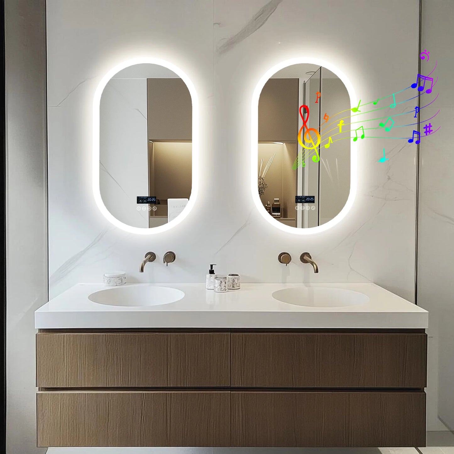 LED Lighted Bathroom Mirror with Bluetooth Speaker Smart LED Vanity Makeup Wall Mounted Mirrors 3 Lights Setting Anti-Fog RBG
