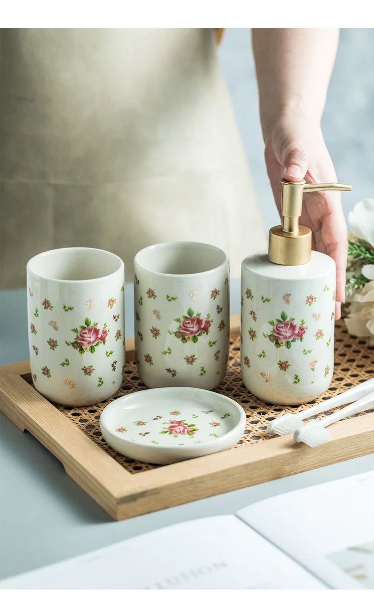 American Minimalist Ceramic Bathroom Wash Set Four Piece