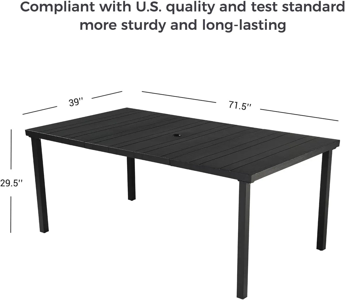 7-Piece Outdoor Dining Set , Patio Furniture Set for 6 Swivel Rope Wicker Chairs & 1 Rectangular Dining Faux Woodgrain Table