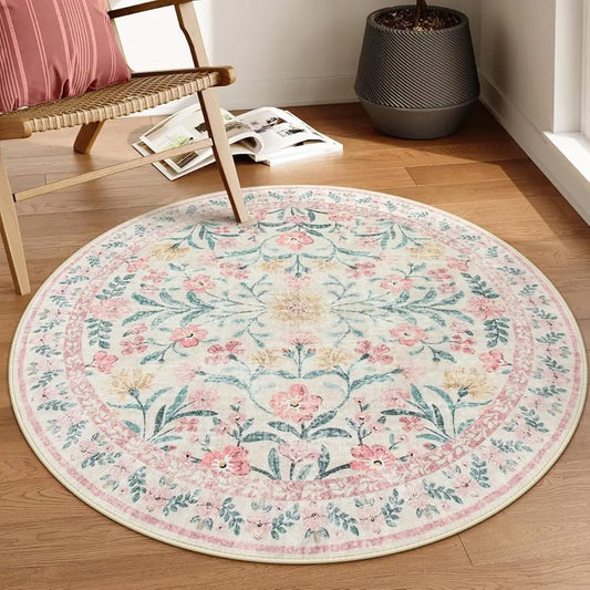 DIXSG Boho Washable Round Rug For Bedroom And Nursery Cotton
