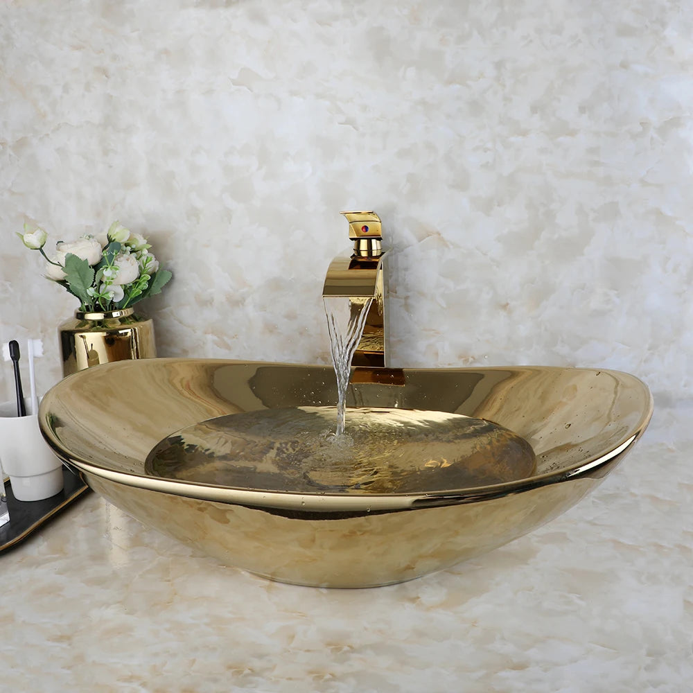 YANKSMART Luxury Bathroom Vessel Sink Set Pop Up Drain