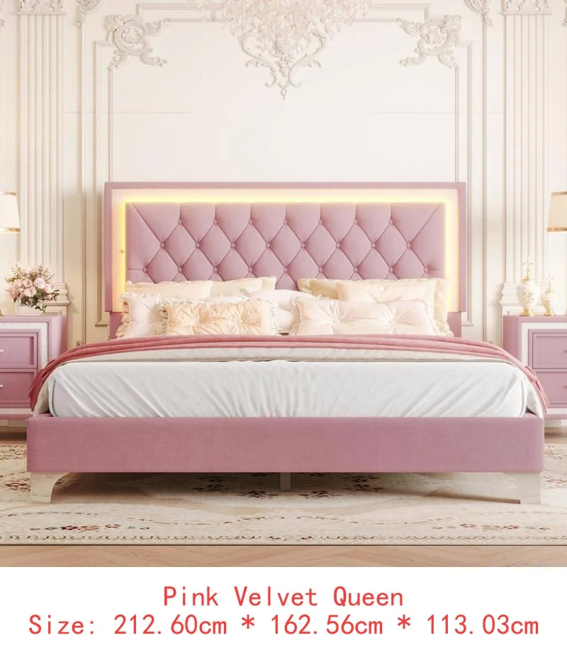 General 3-Piece Upholstered Bedroom Set With LED Bed And Nightstands