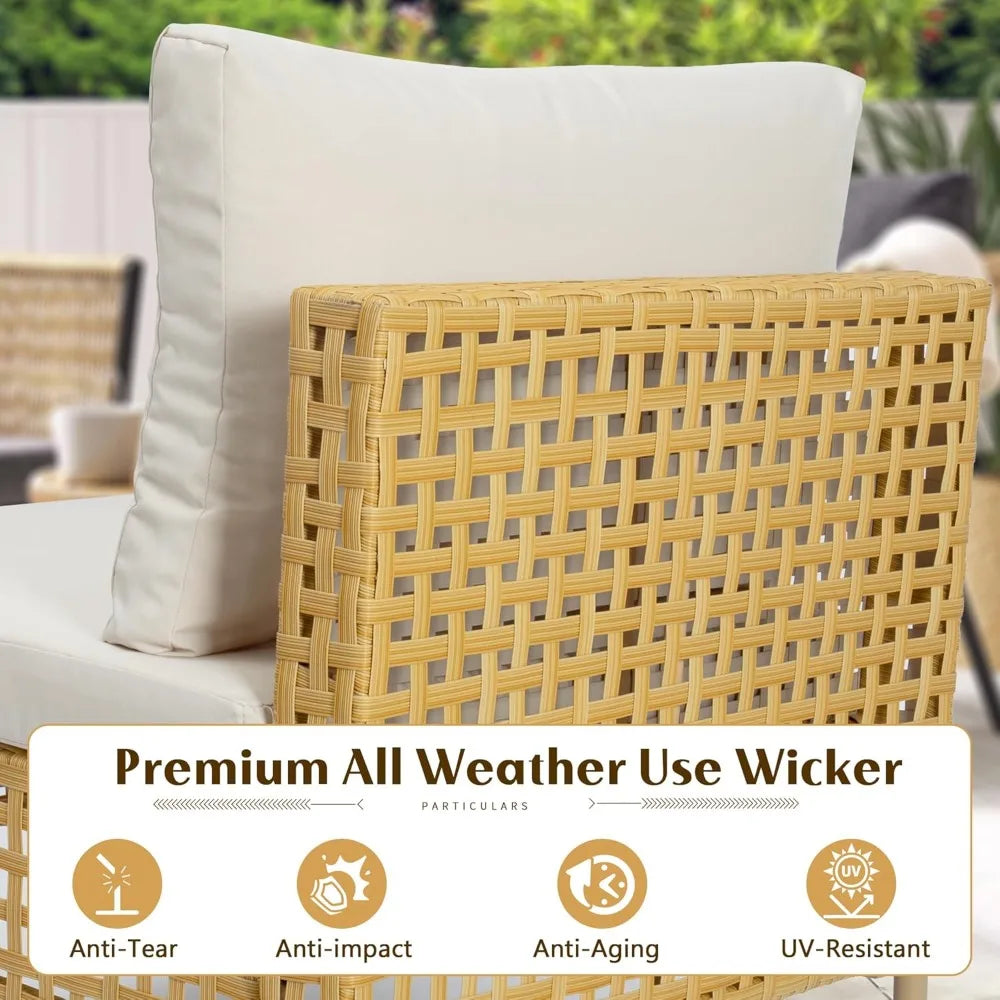 7-Piece Wicker Outdoor Patio Furniture Set, Modular Rattan Outdoor Furniture, Patio Conversation Sets Outdoor Sectionals Sofa,