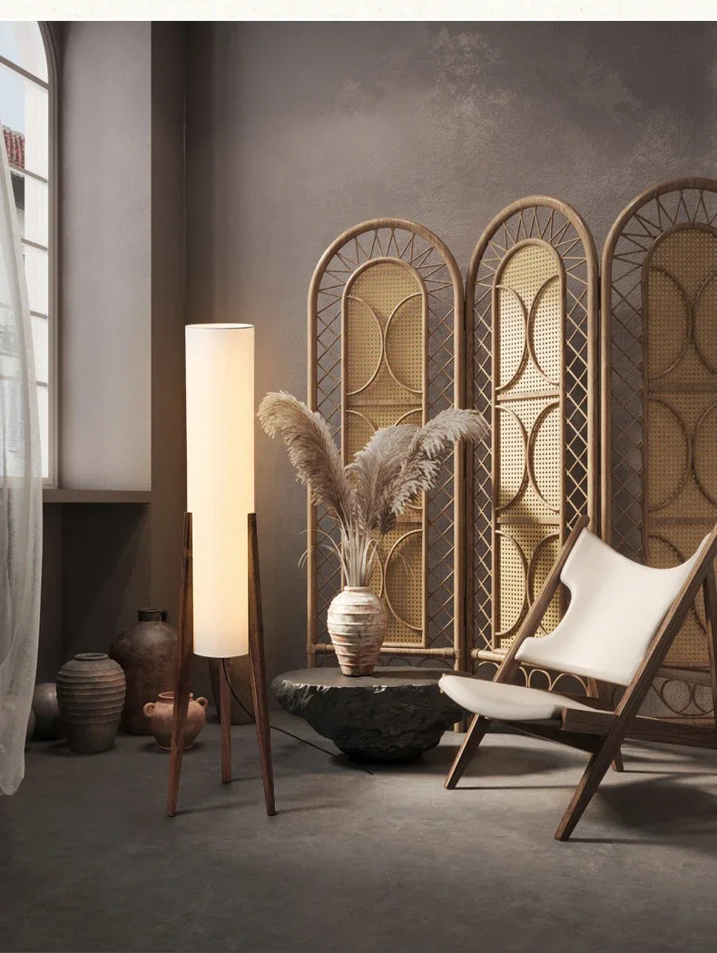 Japanese Retro Wabi-Sabi Solid Wood Floor Lamp for Living Room