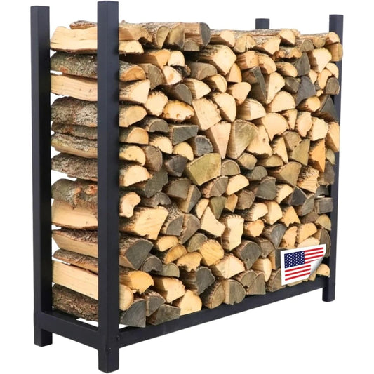 4 Foot Heavy Duty Indoor Outdoor,1/4 Cord Firewood Storage Log Rack With Seasoning Cover Combo Set - Metal Log Storage,48” x 48”
