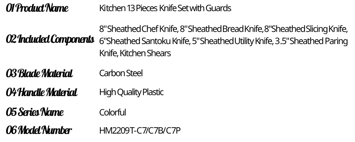 Katisun Knife Set With Blade Covers Carbon Steel Kitchen Tools