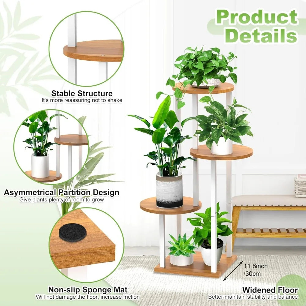 4-Tier Wood and Metal Plant Stand for Indoor Living Room Plants