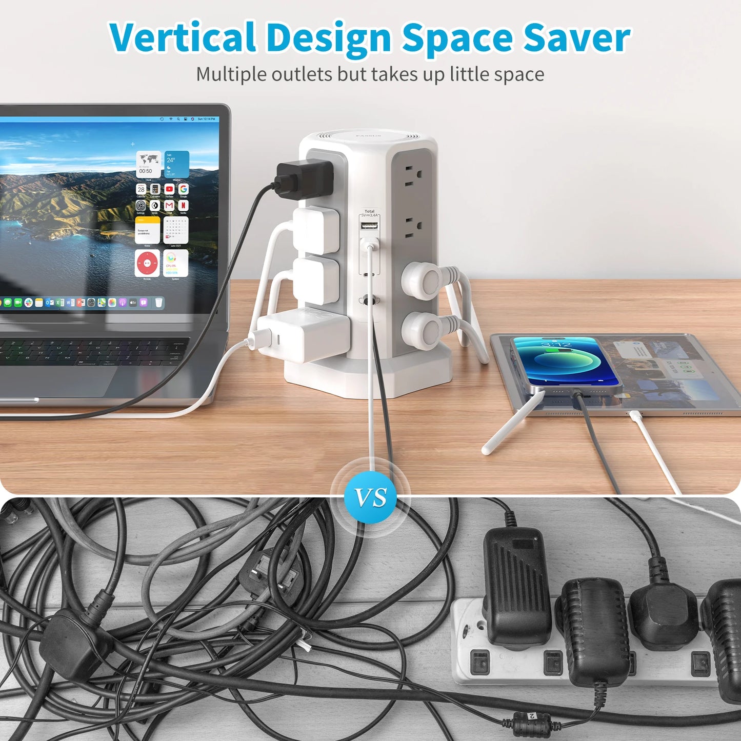 Passus Extension Tower Plug-In Board With PD Fast Charging
