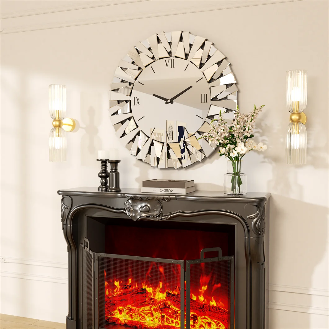 3D Mirrored Sunburst Wall Clock With Roman Numerals