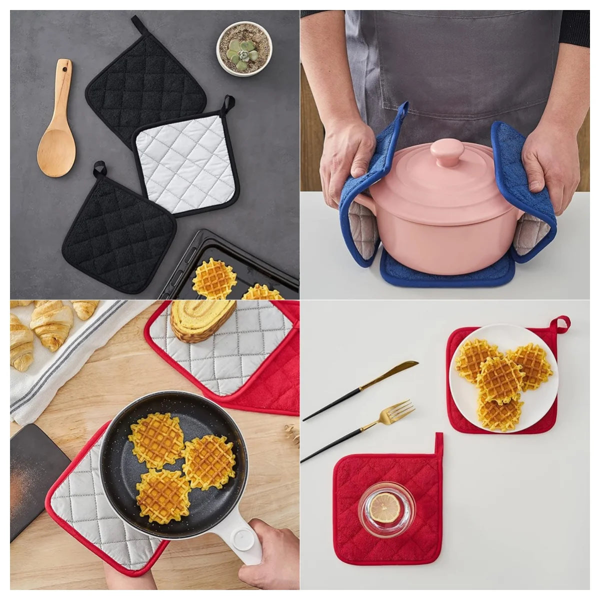 NONECN Kitchen Pot Holders Set Heat Resistant Pure Cotton