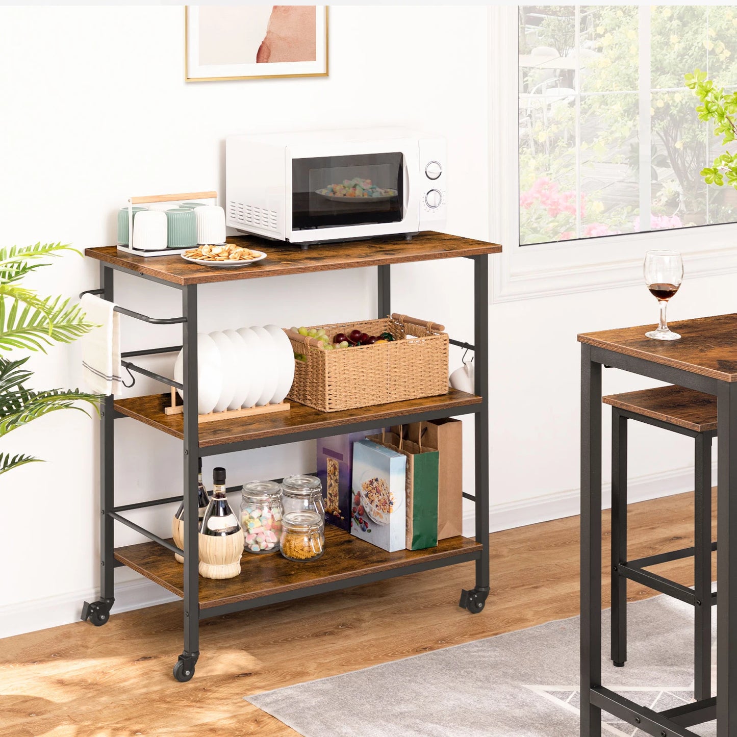 Hoobro Kitchen Island With Storage And Hooks Side Enclosures