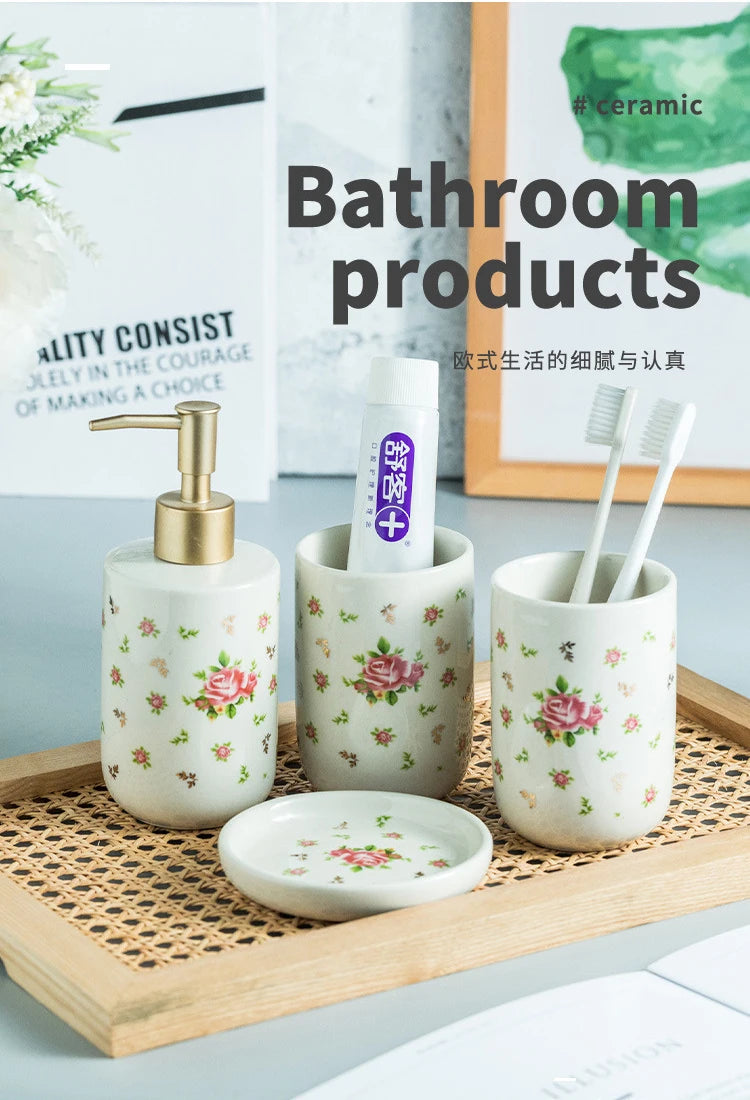 American Minimalist Ceramic Bathroom Wash Set Four Piece