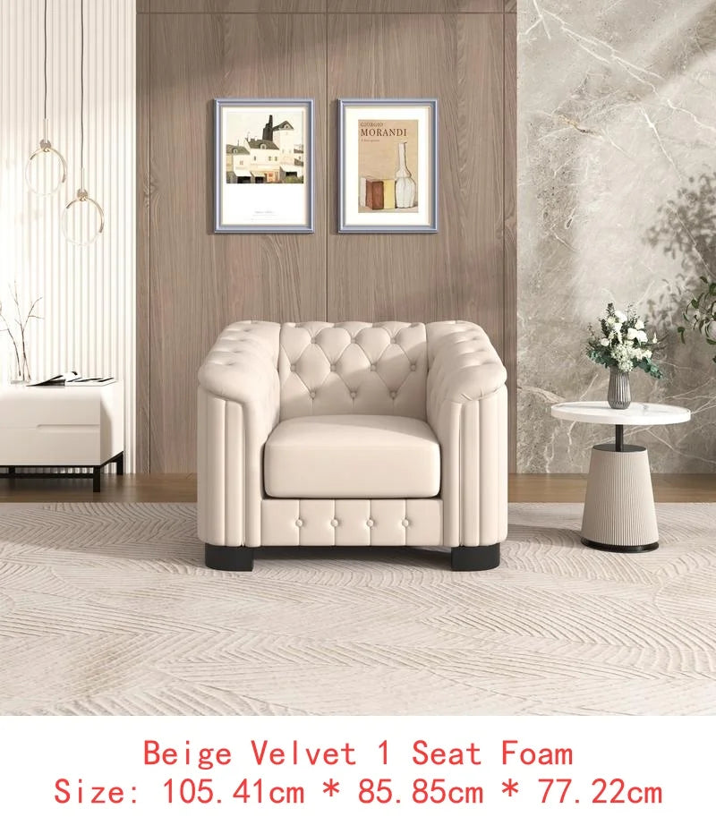Sichuan Modern Velvet Upholstered 3-Piece Sofa Set With Rubber Wood Legs