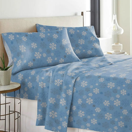 Heavy Weight Flannel Sheet Set 100 Percent Cotton Snowflake Print