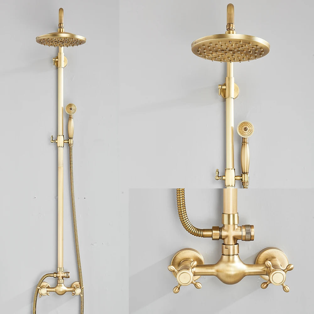 Quyanre Wall Mount Shower Faucets Set With Dual Knobs Handheld