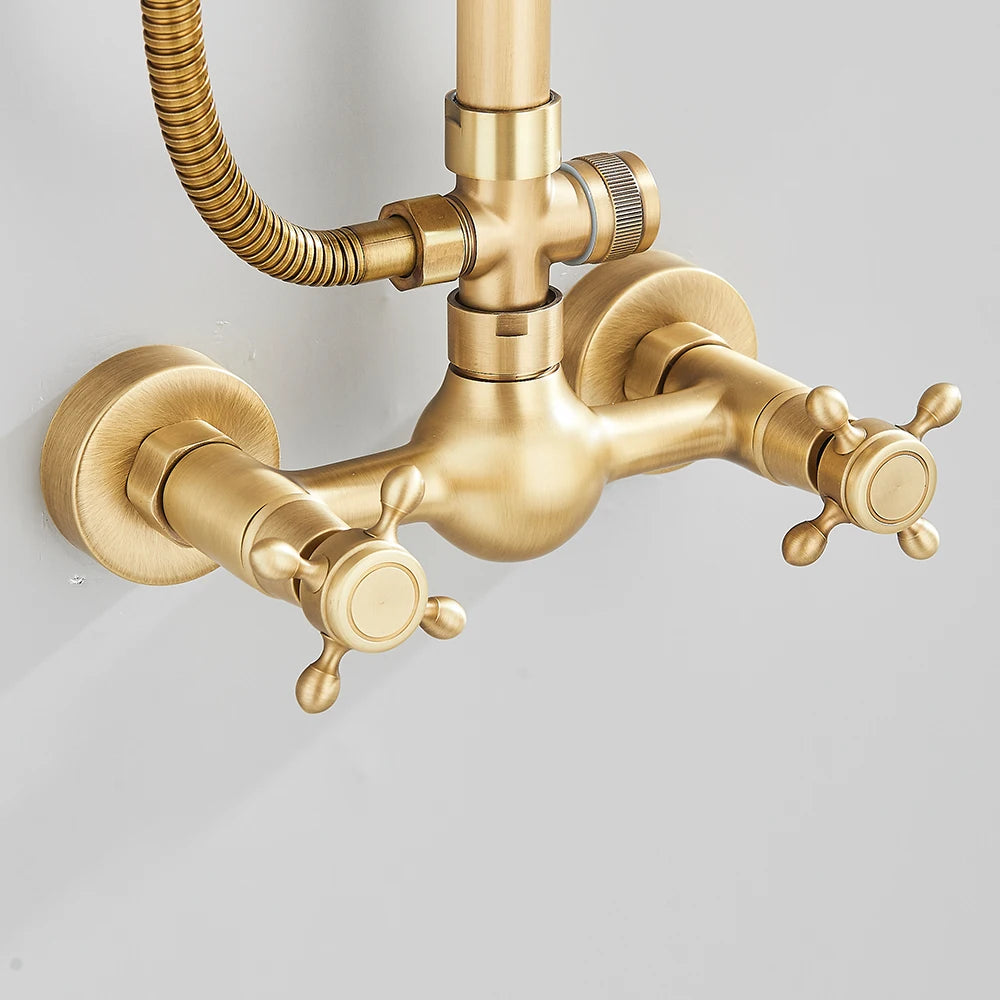 Quyanre Wall Mount Shower Faucets Set With Dual Knobs Handheld