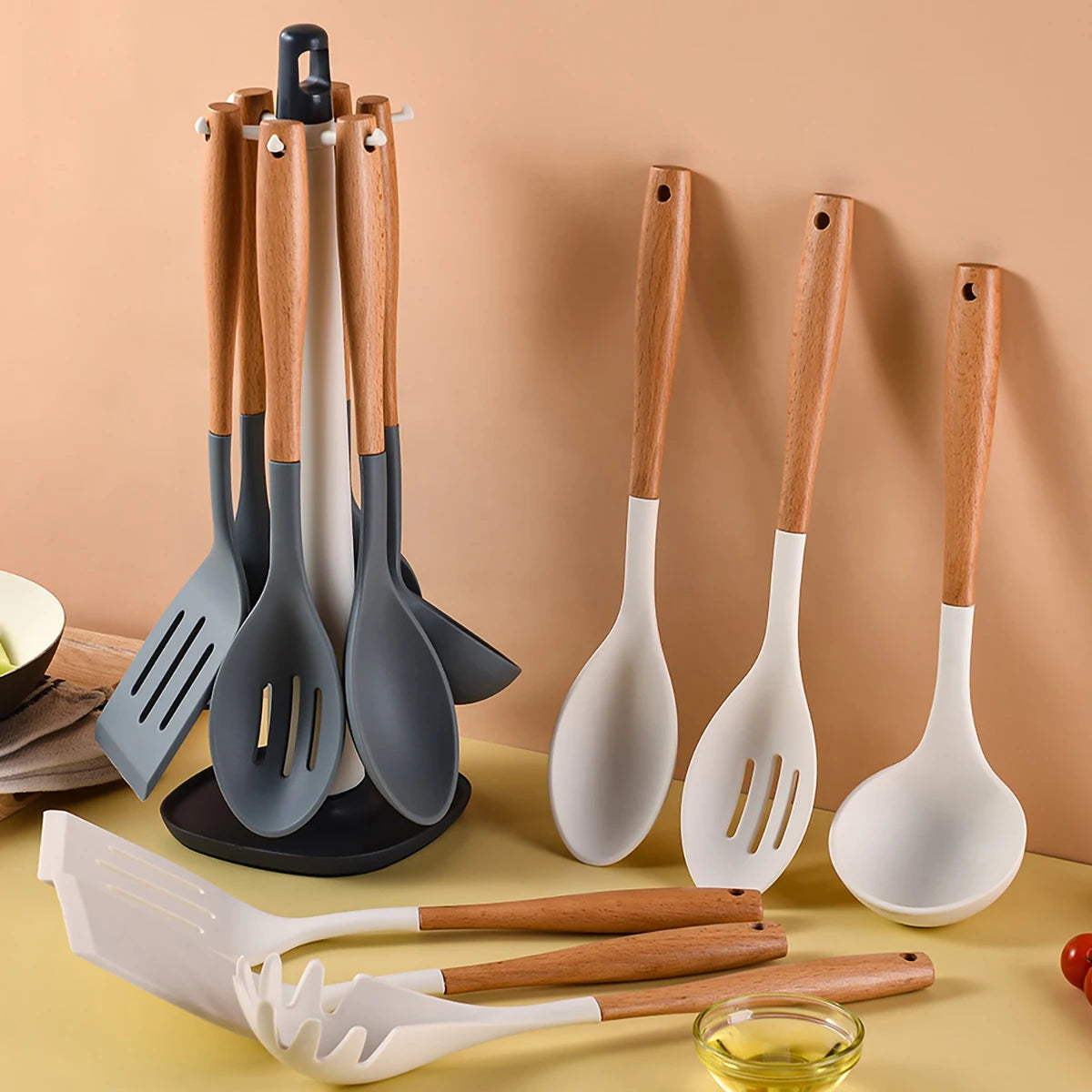 HELOTIC Silicone Kitchenware Set Six Or Seven Pieces Nonstick Spatulas