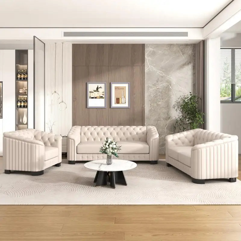 Sichuan Modern Velvet Upholstered 3-Piece Sofa Set With Rubber Wood Legs