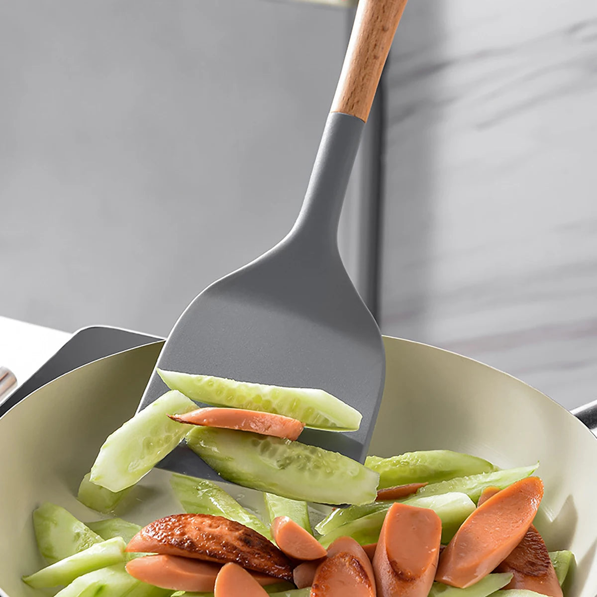 HELOTIC Silicone Kitchen Utensil Set Six To Seven Pieces With Storage Stand
