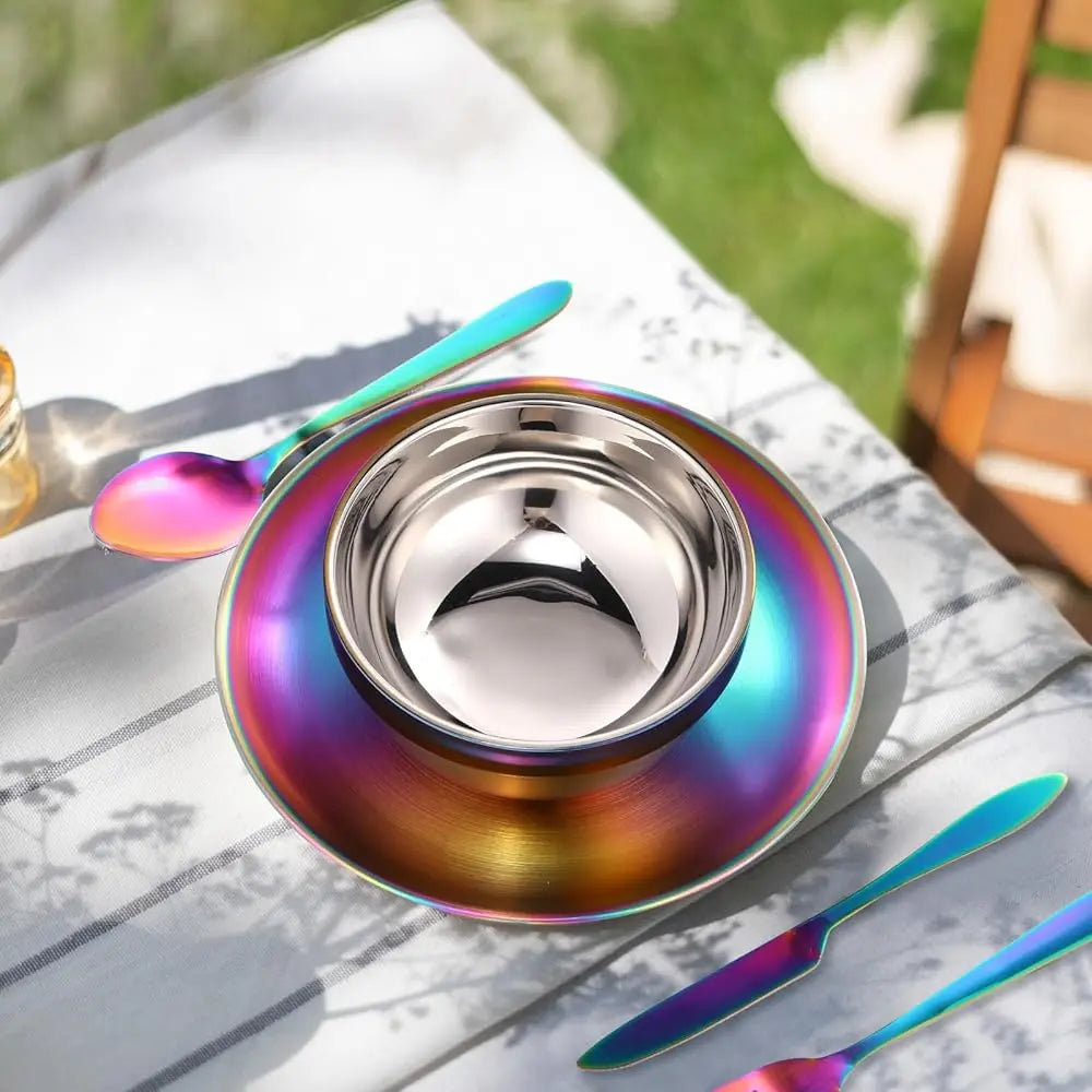 BONJEAN 36 Piece Stainless Steel Camping Tableware Set
