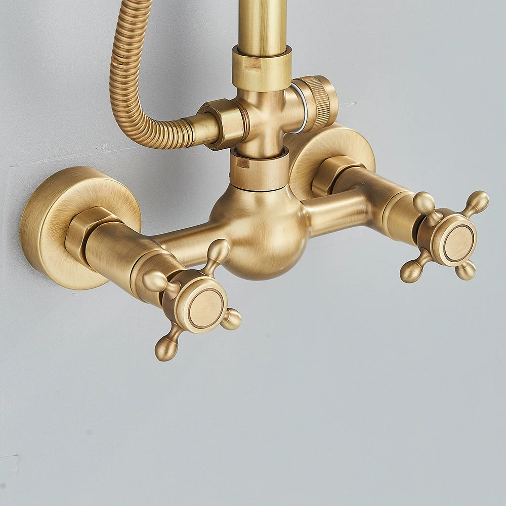 Quyanre Wall Mount Shower Faucets Set With Dual Knobs Handheld