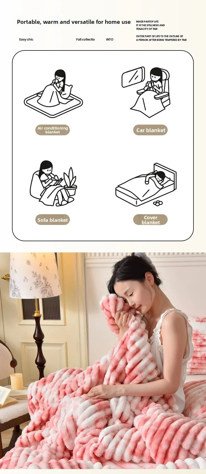 Flannel Blanket Queen Size Spring Autumn Warm Blankets for Bedgradient Color Soft Plush Sofa Throw Blanket