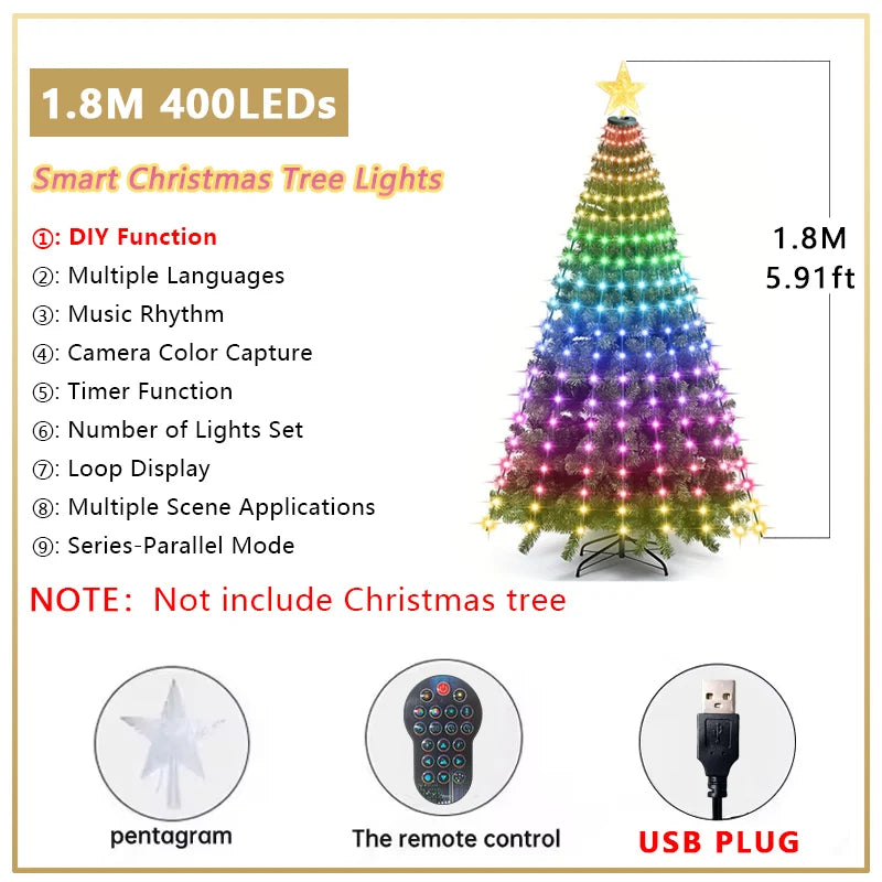 MIMIRGB Smart Christmas Tree Lights With App Control MusicSync IP67
