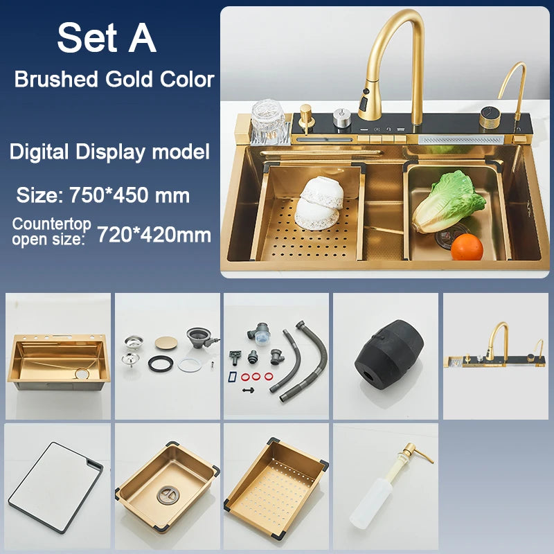 Rozin 304 Stainless Steel Kitchen Sink With Waterfall Faucet